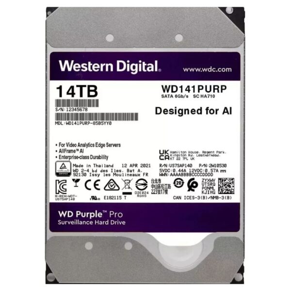 WD 14TB Purple Pro Surveillance Hard Drive with 512MB Cache