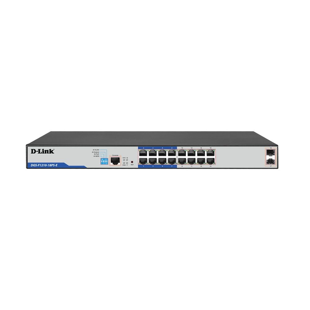D-Link DGS-F1210-18PS-E 16-port Gigabit Long Range 250m PoE+ Smart Switch