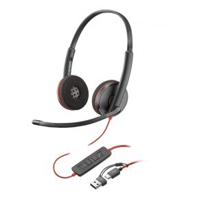 Poly Blackwire 3220 Wired Stereo USB-C Headset with Noise-Cancelling Microphone + USB-C/A Adapter