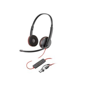 Poly Blackwire 3220 Wired Stereo USB-C Headset with Noise-Cancelling Microphones + USB-C/A Adapter (8X228AA)