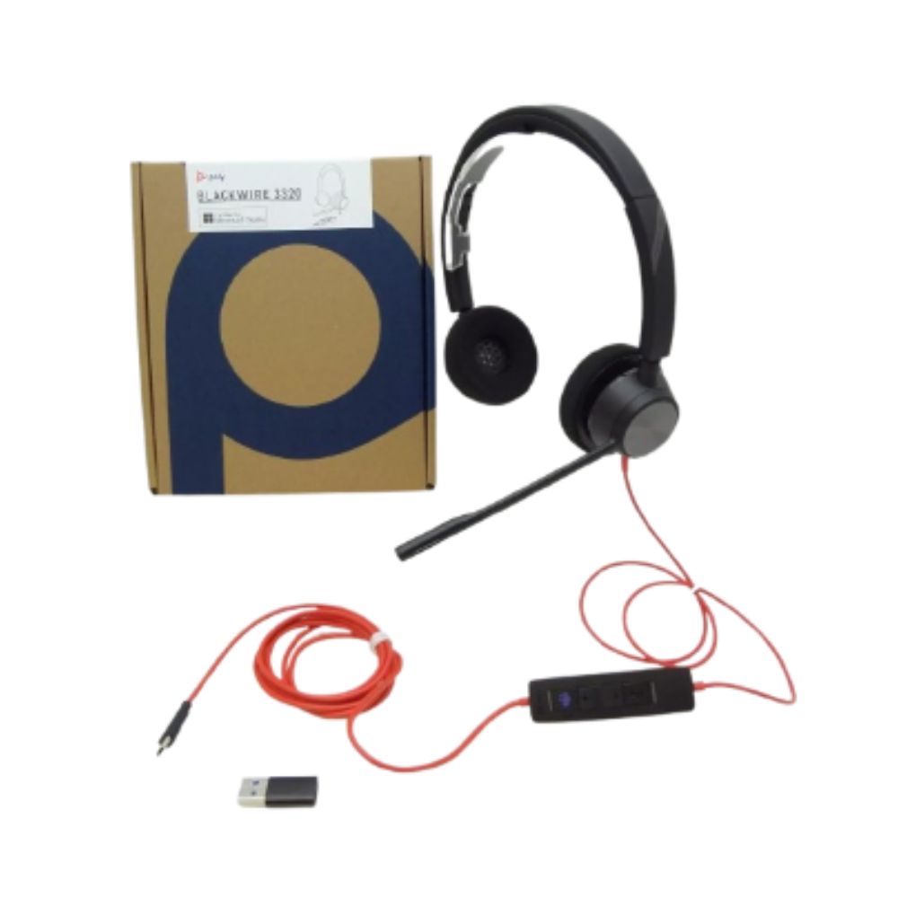 Poly Blackwire 3320 Wired Stereo Microsoft Teams Certified USB-C Headset with Noise-Cancelling Microphones + USB-C/A Adapter (8X220AA)