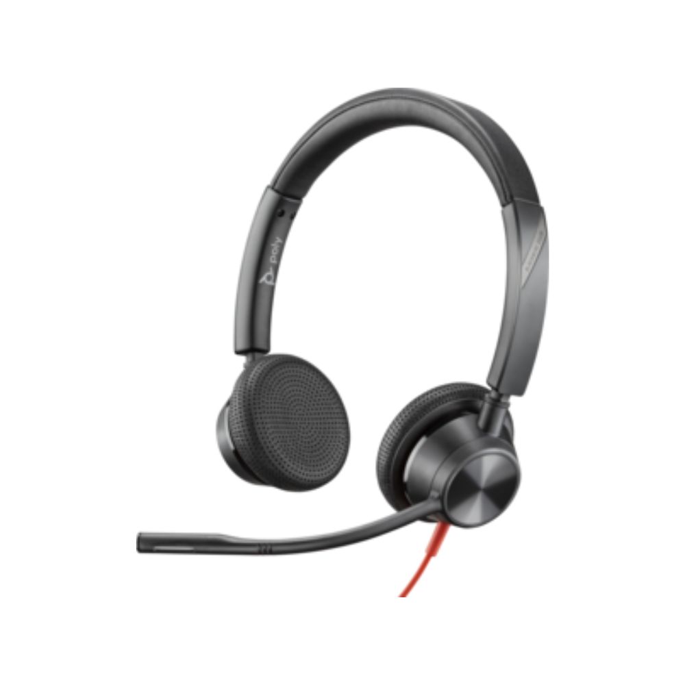 Poly Blackwire 3325 Wired Stereo Microsoft Teams Certified USB-C Headset with Noise-Cancelling Microphones + 3.5 mm Plug + USB-C/A Adapter (8X222AA)