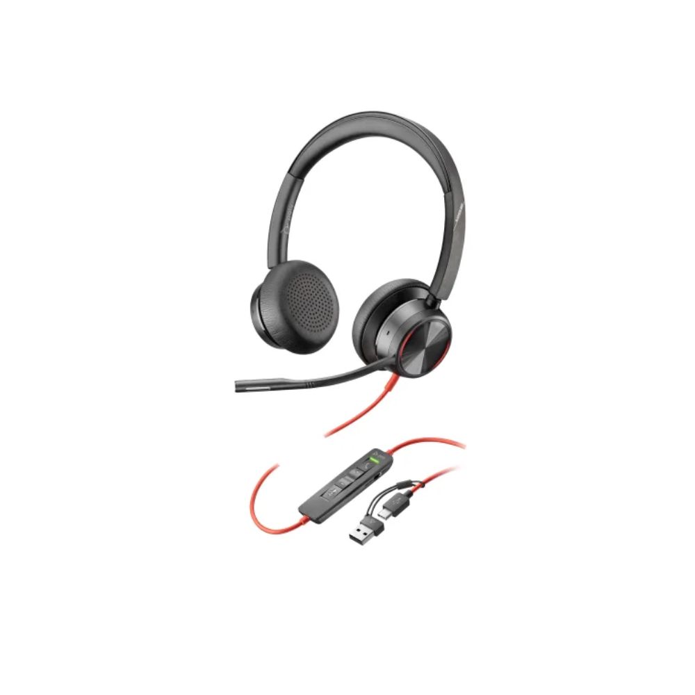 Poly Blackwire 3325 Wired Stereo Microsoft Teams Certified USB-C Headset with Noise-Cancelling Microphones + 3.5 mm Plug + USB-C/A Adapter (8X222AA)