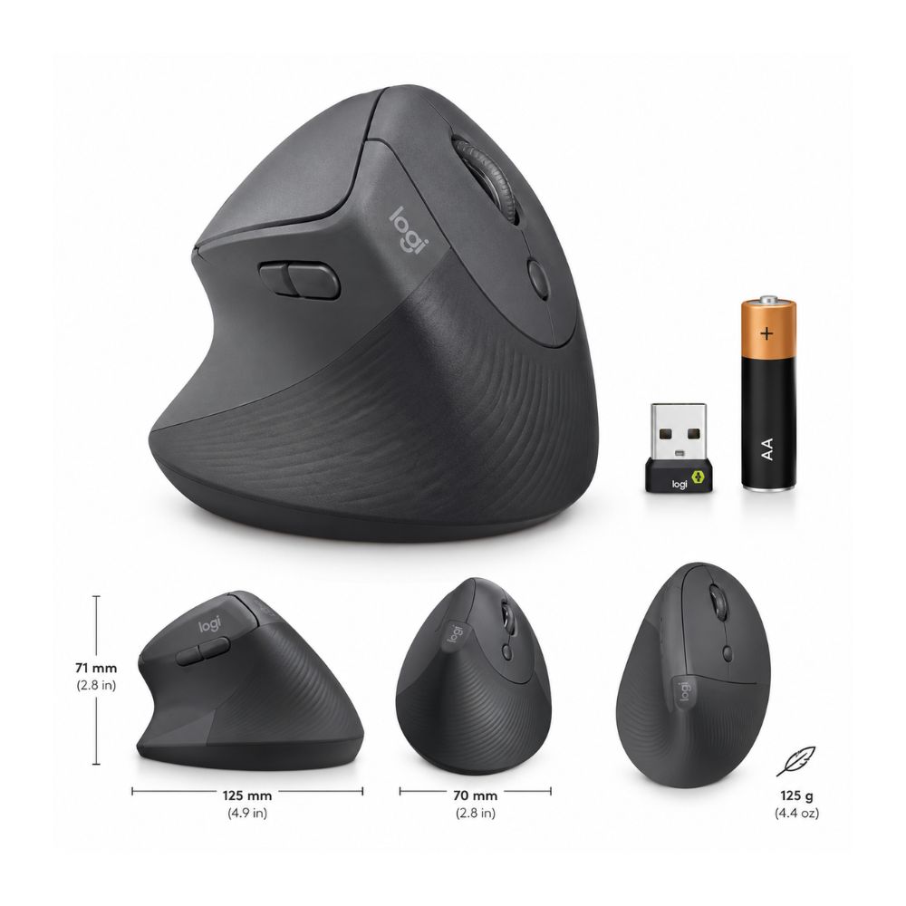 Logitech Lift Vertical Ergonomic Mouse Graphite 910-006473 - Image 5